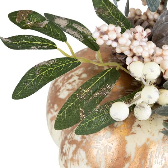 10" White & Gold Pinecone & Pumpkin Tabletop Décor